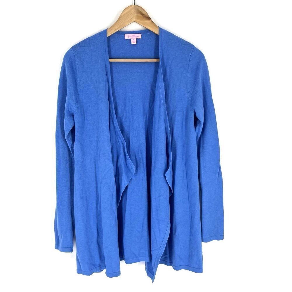 Lilly Pulitzer Sweater Size Small Womens Blue Draped Open Front Cardigan Dustin